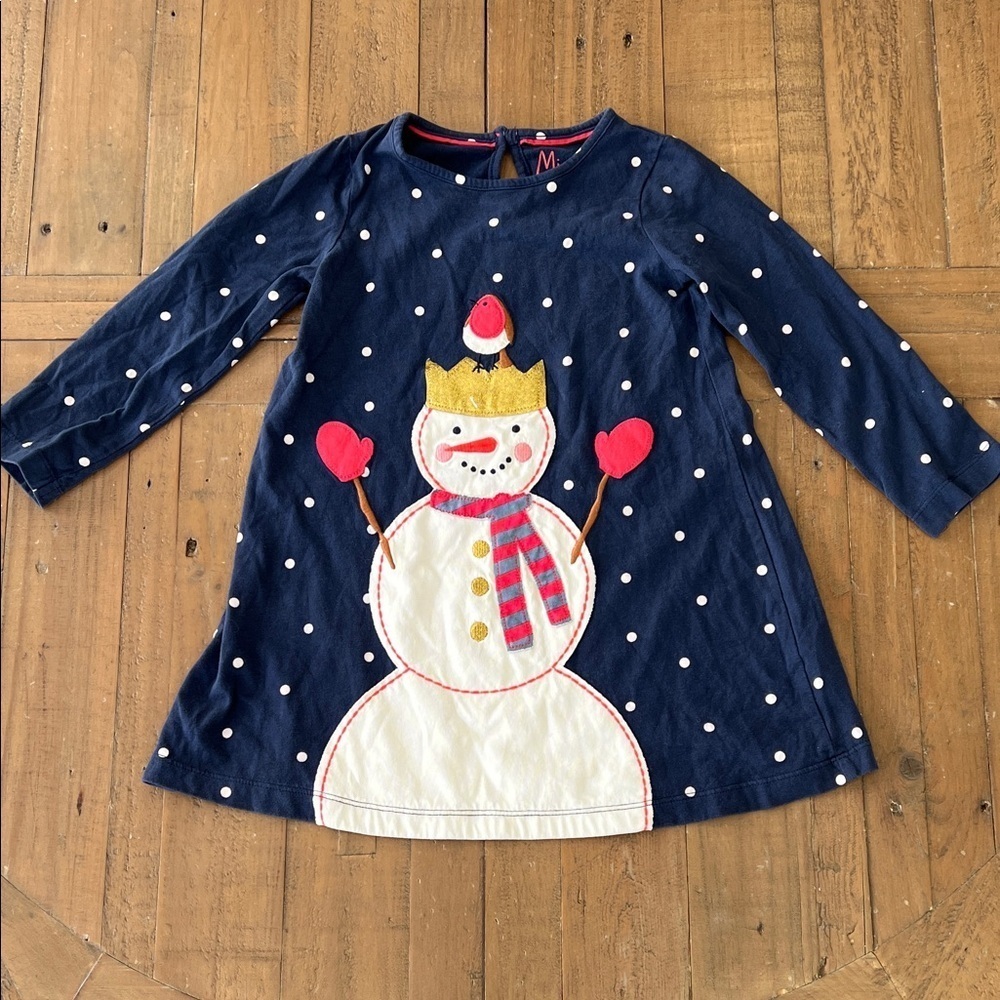 Mini Boden snowman king polka dot dress 3-4 years long sleeve holiday Christmas